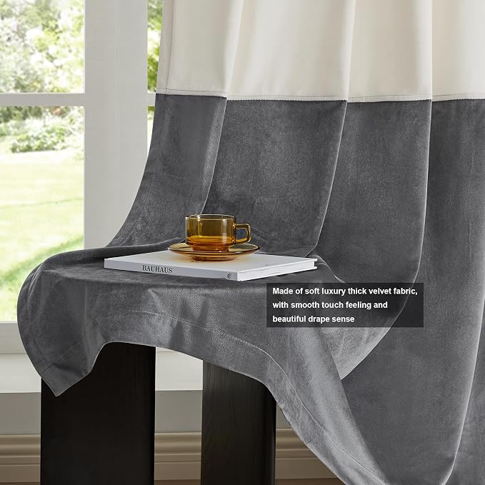 BULBUL Cream Ivory Gray 96 inches Velvet Curtains - Image 5