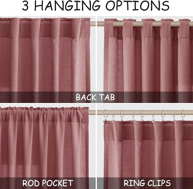 Canyon Rose Linen Curtains for Living Room 105 Inches Long Light Filtering Semi - Image 2