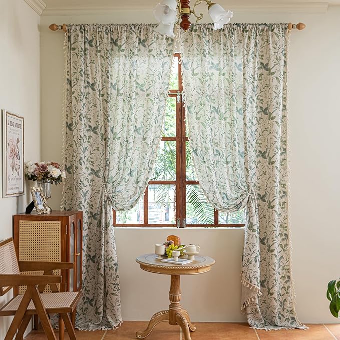 ENJOYBRIDAL Floral Curtains 96 Inches Semi Sheer Boho Drapes - Image 4