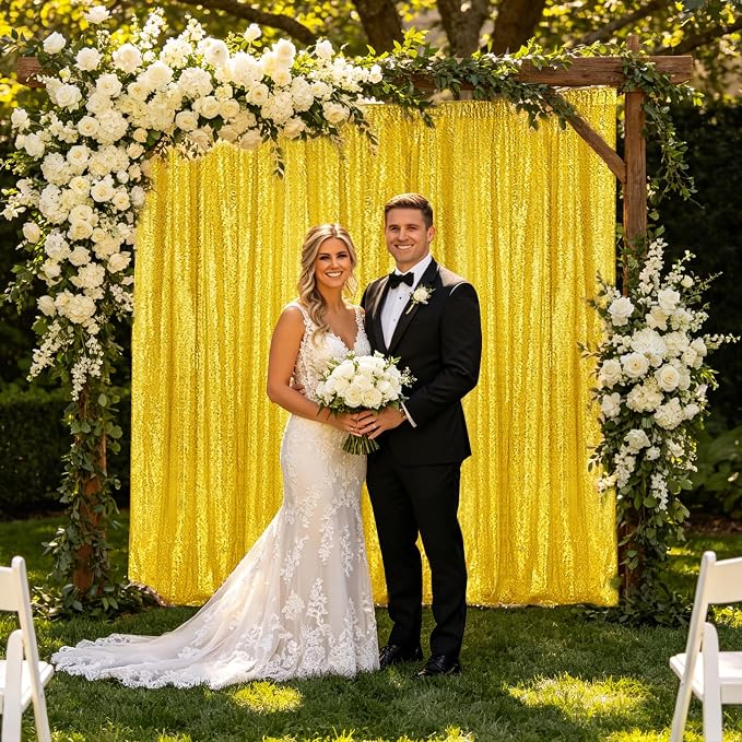 Sugargirl Golden Yellow Sequin Backdrop Curtain 4 Panels 2FTx8FT Glitter Golden - Image 3