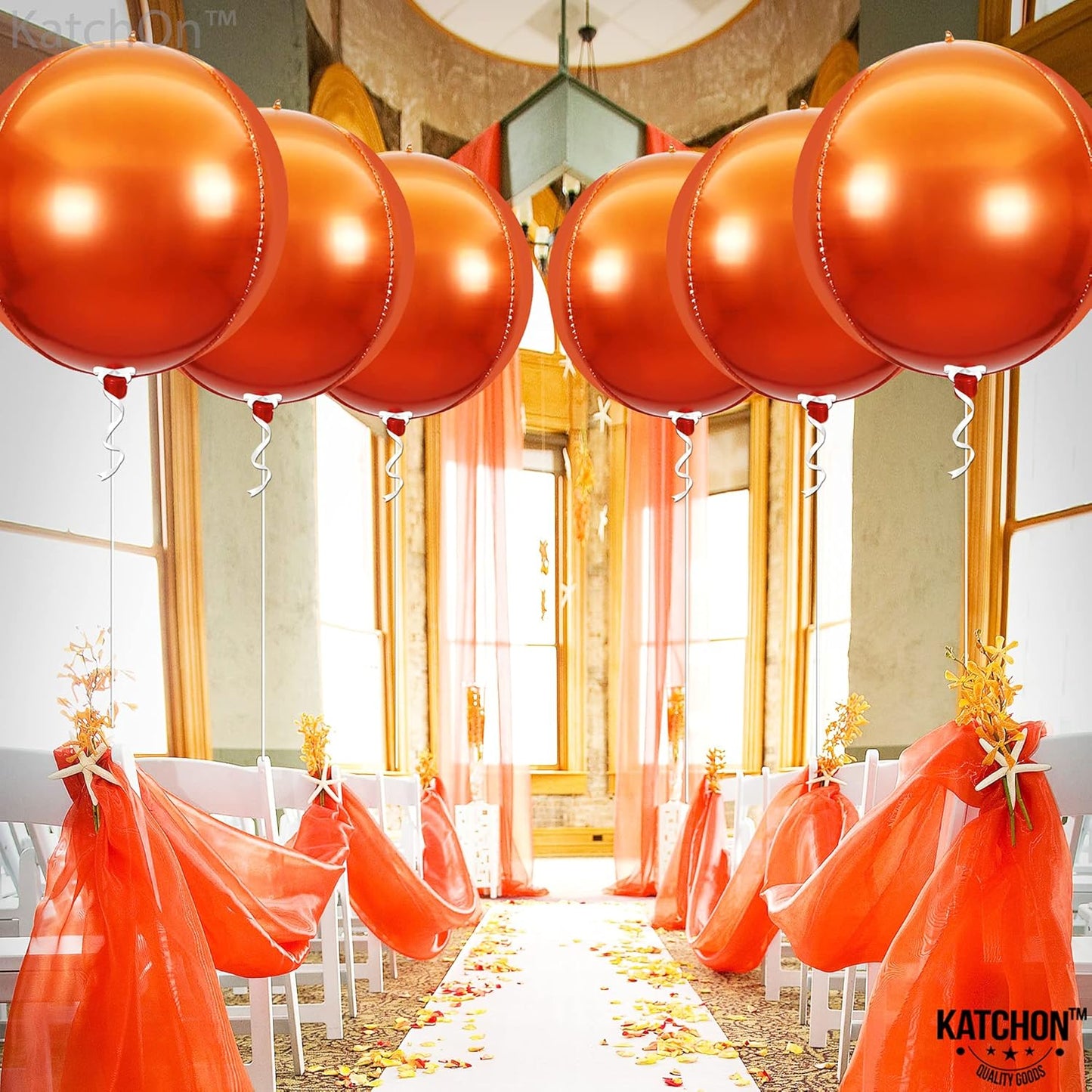 KatchOn, Orange Mylar Balloons - Big, 22 Inch, Pack of 6 | 4D Foil Metallic Balloon for Orange Party Decoration | Basketball Party Decorations | Thanksgiving, Fall Decor for Home | Halloween Decor