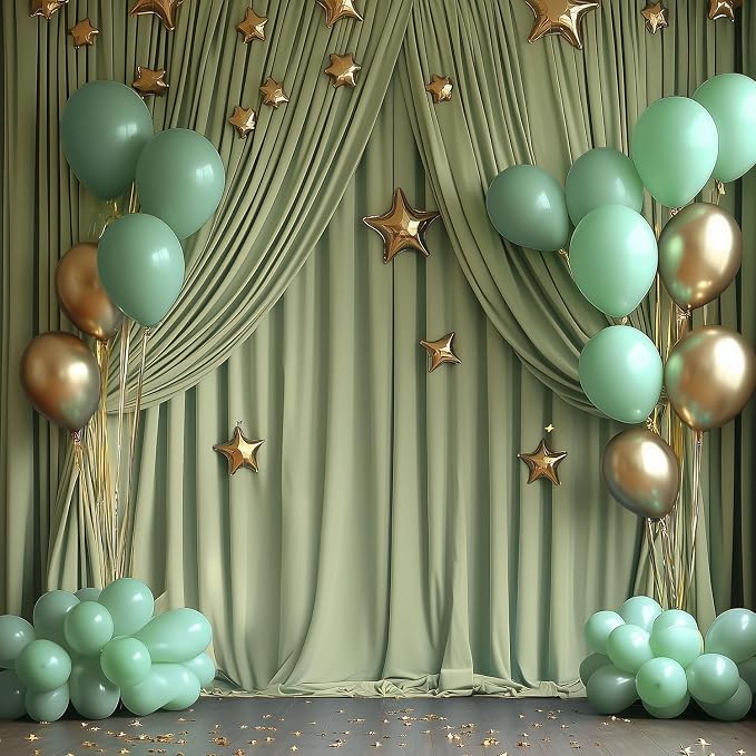 ESGOTBME 10x10ft Wrinkle Free Sage Green Backdrop Curtain - Image 5