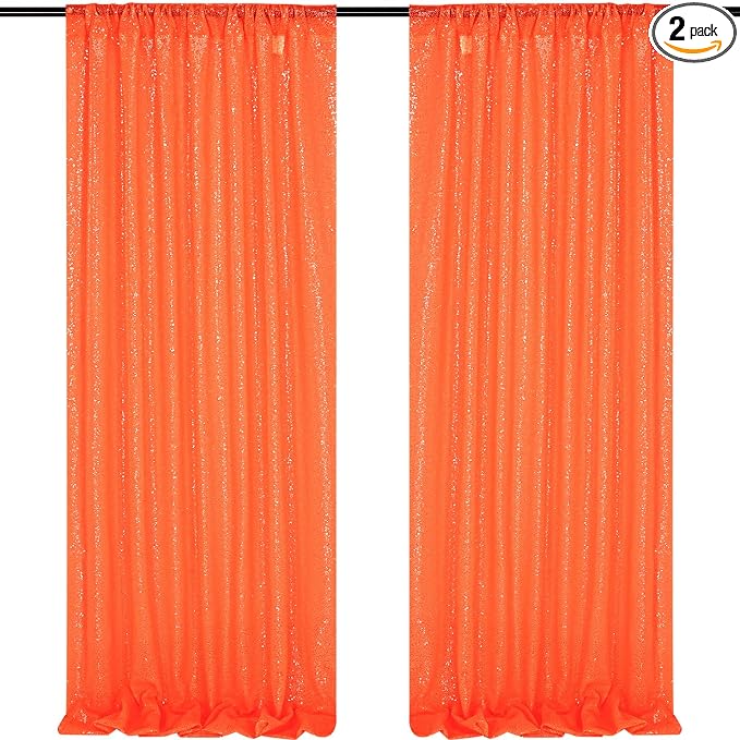 Orange Sequin Backdrop Curtains, 2 Panels 2FTx8FT Orange Curtain Backdrop by SoarDream