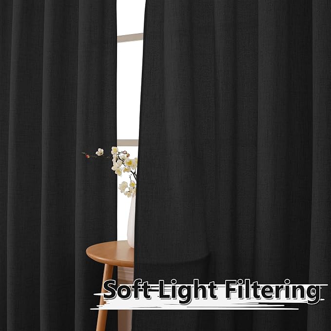 Tollpiz Short Linen Curtains Living Room Rod Pocket Semi Sheer Curtain Burlap - Image 2