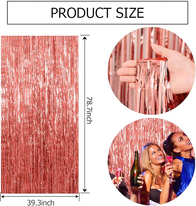 5 Pack Rose Gold Fringe Curtain Backdrop Birthday Bachelorette Party - Image 7