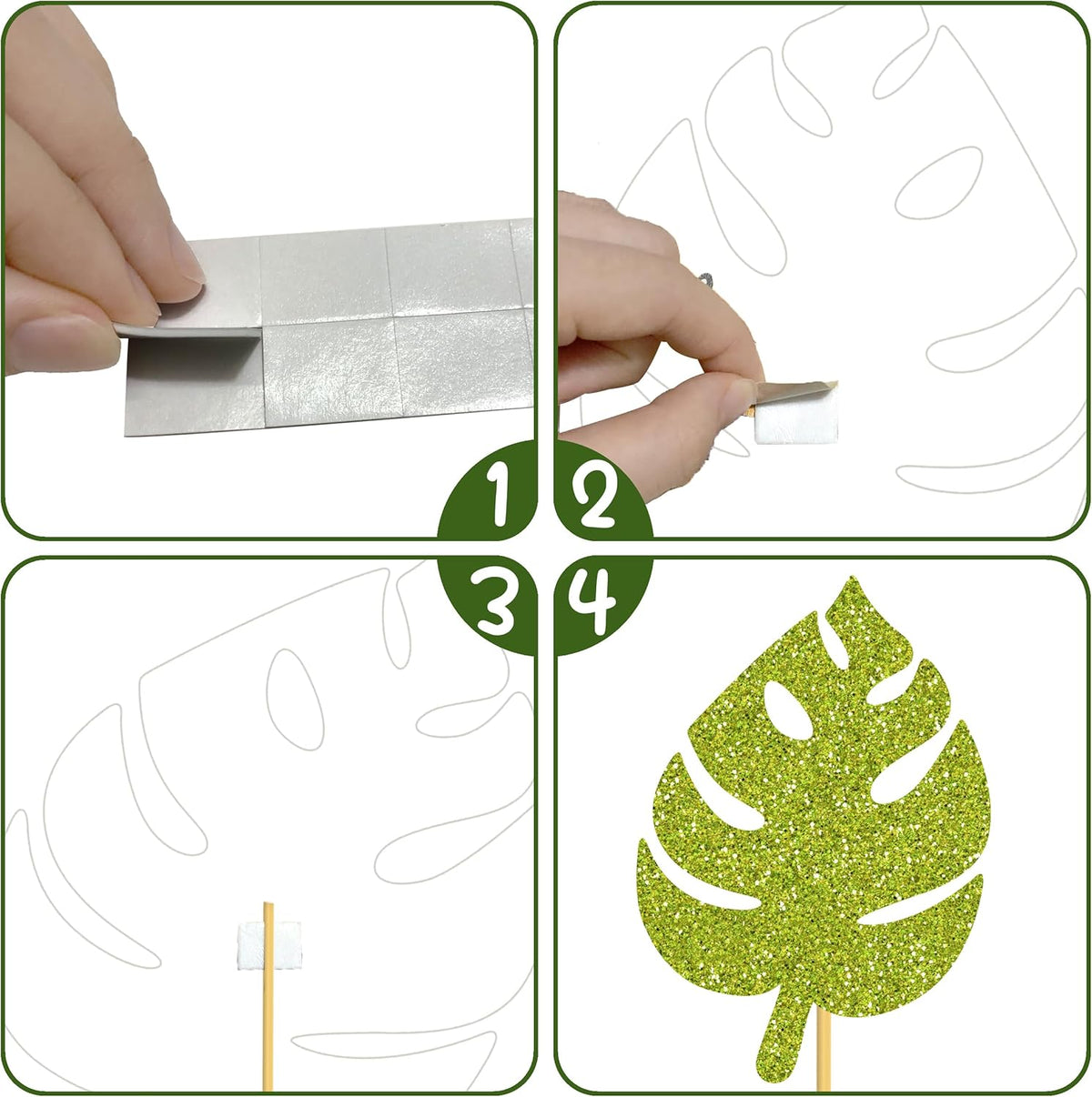 20pcs Glitter Tropical Leaves Centerpiece Decorations for Table Green Palm Leaf Theme Centerpiece Sticks Hawaiian Luau Birthday Decorations for Summer Jungle Theme Birthday Party Baby Shower Supplies