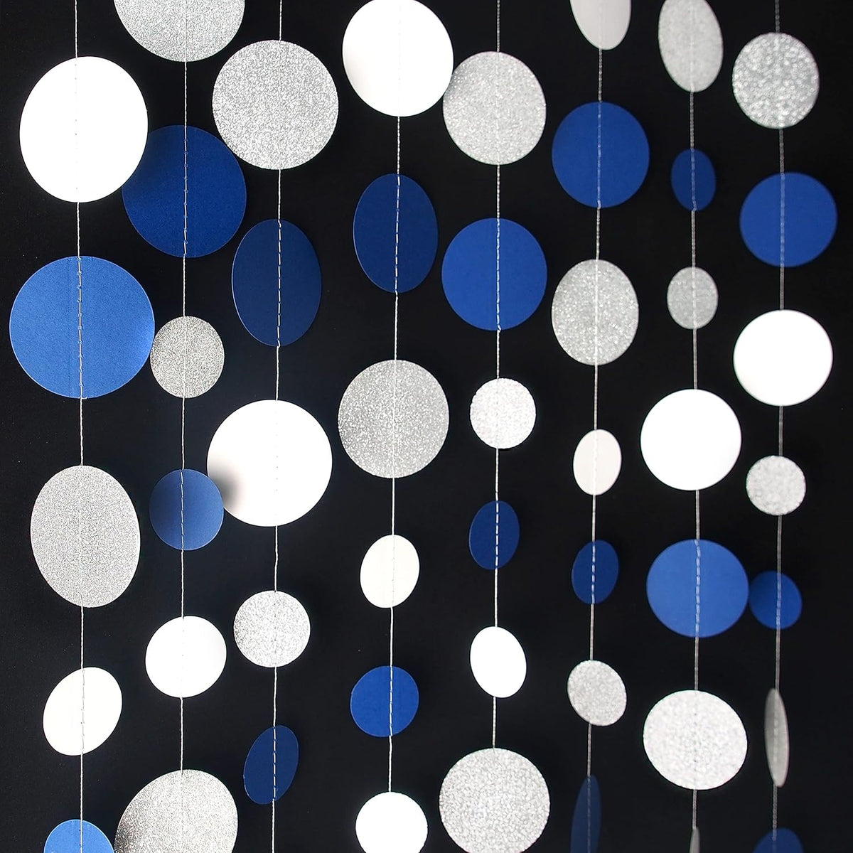 46 Feet Navy Blue White and Silver Circle Dots Garland Royal Blue Hanging Paper Polka Dots Streamer for Birthday Wedding Bridal Baby Shower Nautical Ahoy Achor Pirate Theme Party Decorations Supplies