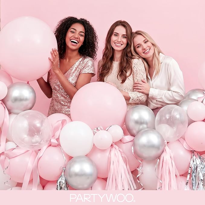 PartyWoo Pale Pink Balloons 100pcs Light Pastel Baby Pink Color | 18 12 10 5 - Image 5