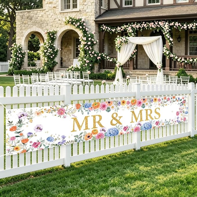 Mr And Mrs Wedding Decor Banner Decorations Party Hanging Sign | Reusable by WETDNGQI