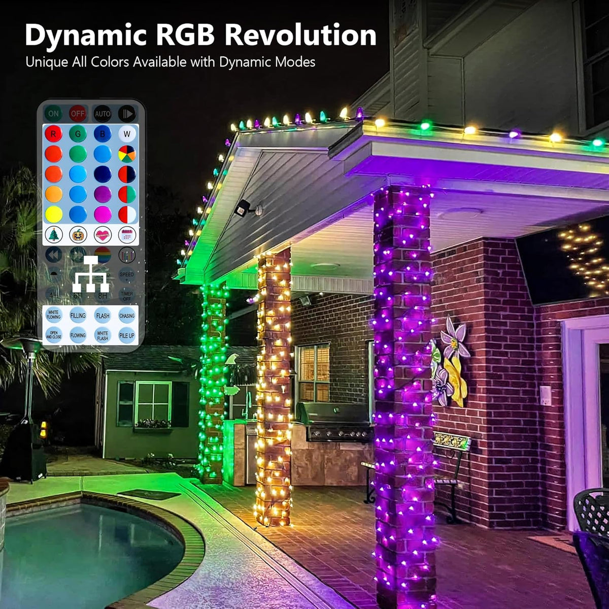 BrizLabs Halloween Lights, 33FT 100 LED RGB Color Changing String Lights with Remote, Dimmable Mini Christmas Light, USB Decorative Light String for Xmas Halloween Mardi Gras Tree Holidays Party Decor