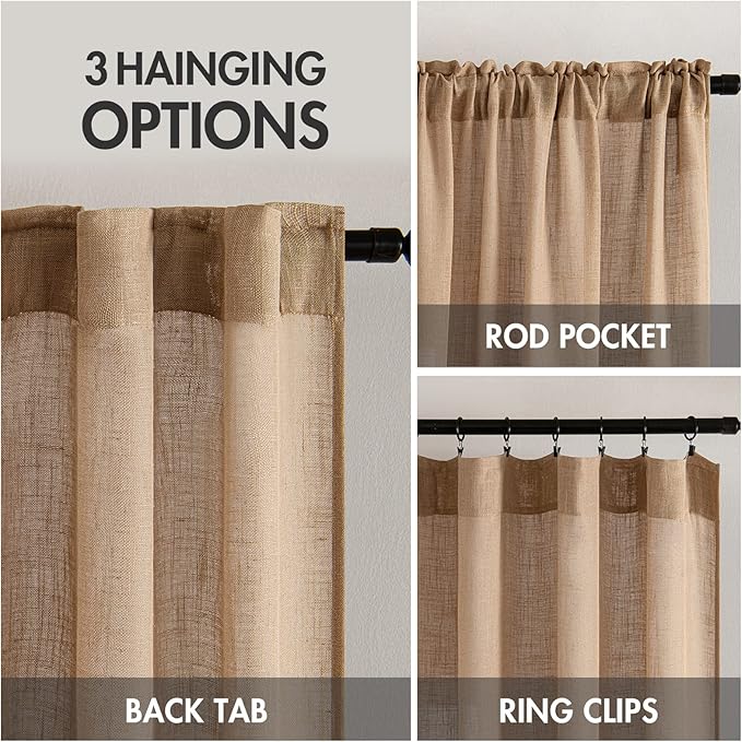 MIULEE Brown Linen Curtains 37x72 Inch Length 2 Panels | Window Drapes - Image 3