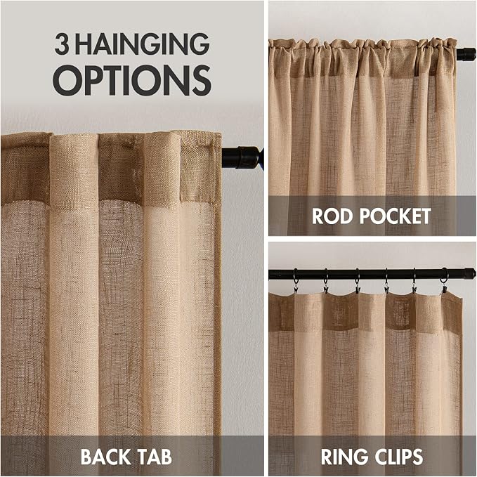 MIULEE Brown Linen Curtains 52x84 Inch - Image 3