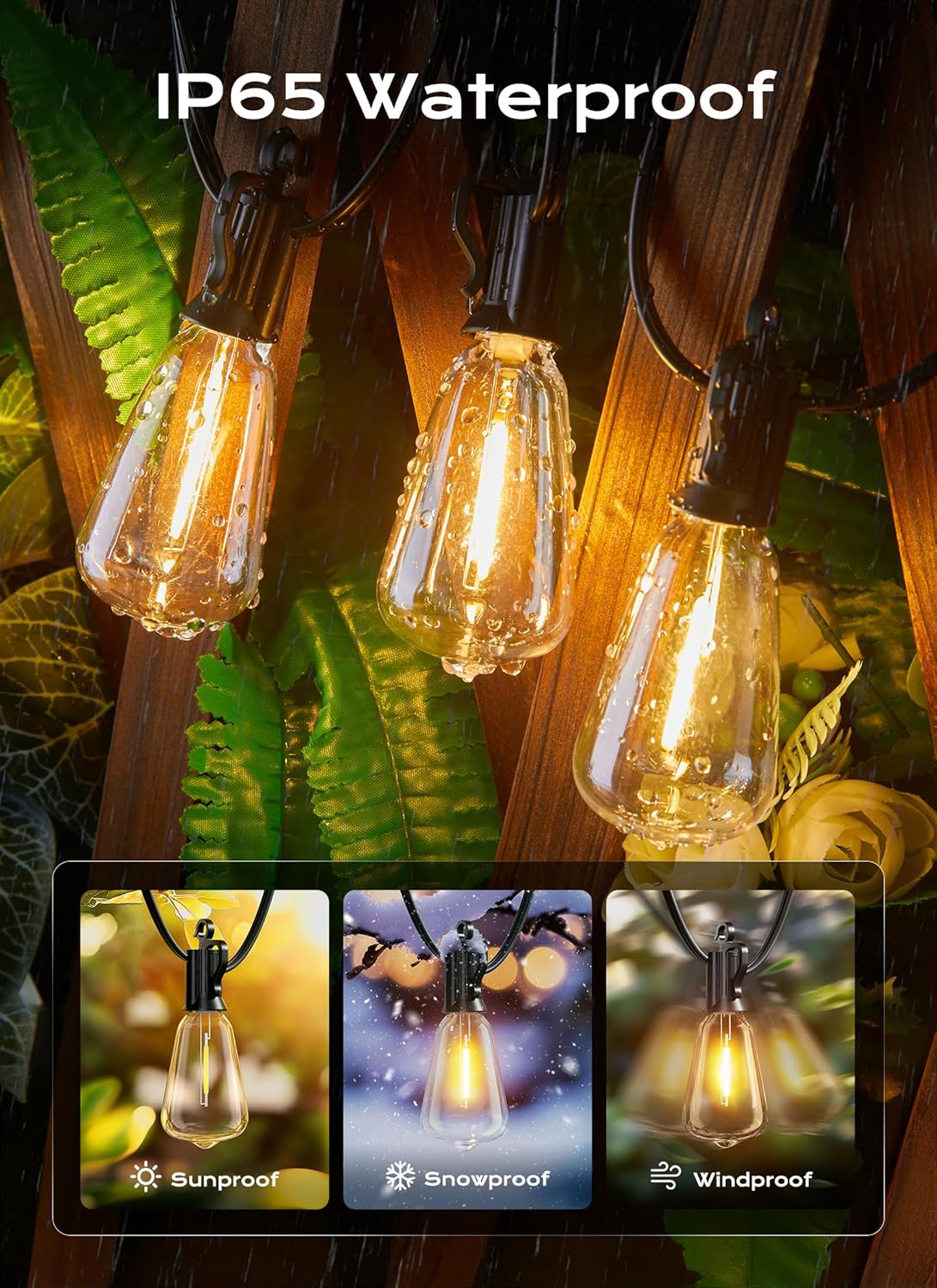 Brightown Outdoor String Lights, 200FT 100+2 LED ST38 LED Patio Lights Shatterproof, Dimmable IP65 Waterproof Connectable Hanging Outdoor Light for Backyard, Porch, Deck, Balcony