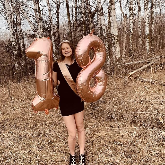 Rose Gold 8 Balloons, 40 Inch Large Foil Number Balloons Set 0-9, Self - Image 3