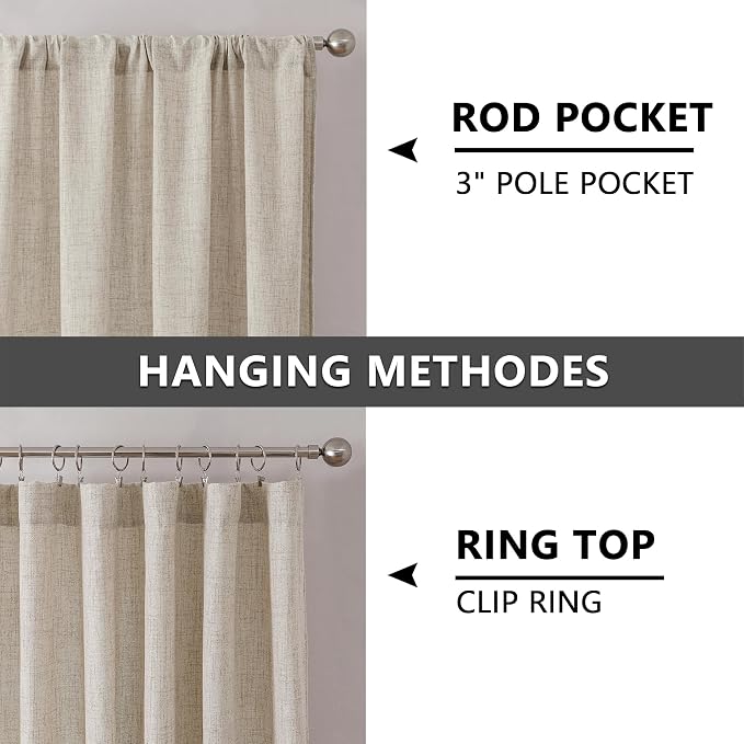 Tollpiz Linen Tier Curtain Rod Pocket Semi Sheer Half Kitchen Curtains Burlap - Image 5