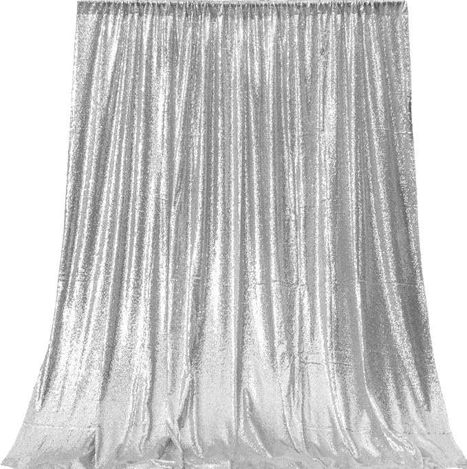 JYFLZQ Silver Sequin Backdrop Curtains 2ft x 8ft 2 Panel Glitter Photo Booth - Image 5
