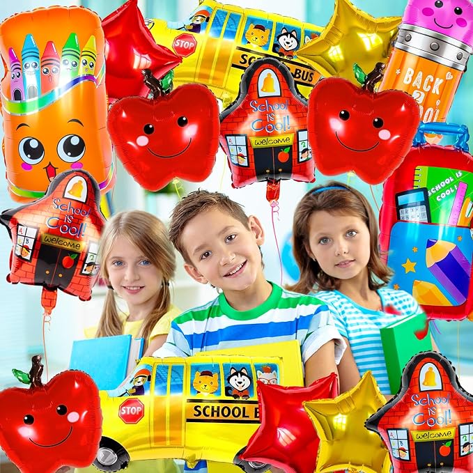 80 Pcs Back to School Balloons, Colorful Bus School Pencil Apple Crayon Foil - Image 6