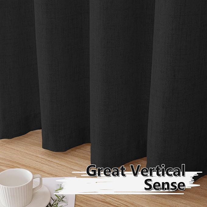 Tollpiz Short Linen Curtain Bedroom Rod Pocket Semi Sheer Curtains Burlap Light - Image 4