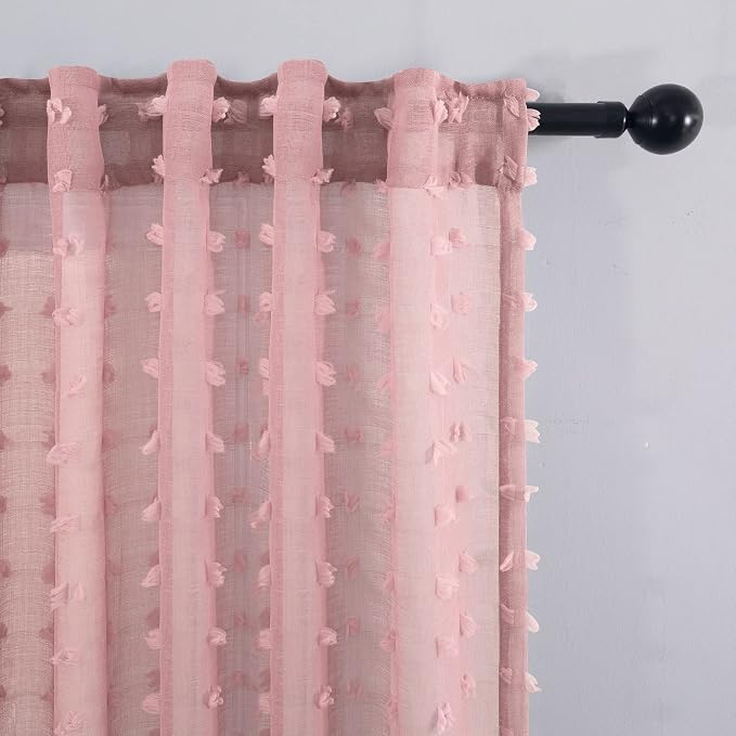 KOUFALL Blush Pink Curtains for Girls Room Baby Nursery Girl, Sheer Boho Pom - Image 7