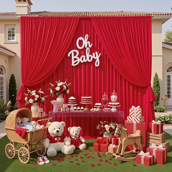 20ft x 10ft Wrinkle Free Red Backdrop Curtains - Image 7