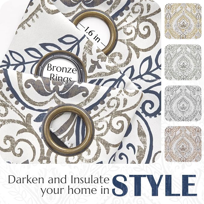 jinchan Yellow Blackout Curtains 96 Inch Damask Vintage Grommet 2 Panels | Room - Image 5