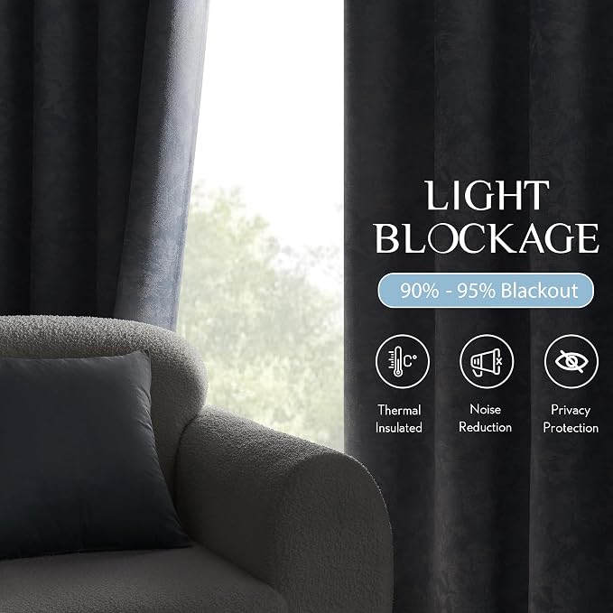 Beauoop Blue Floral Jacquard Blackout Curtains - Image 4