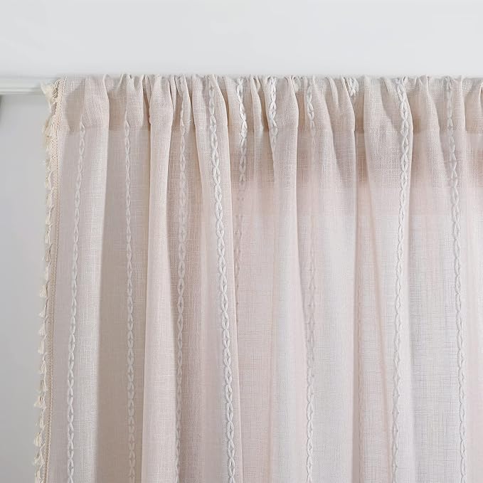 RoomTalks Boho Beige Curtains for Bedroom Living Room 84 Inch Length French - Image 7