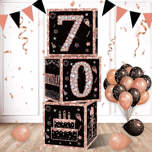 Eiurteao 3pcs Rose Gold 70th Birthday Decorations Boxes by Eiurteao