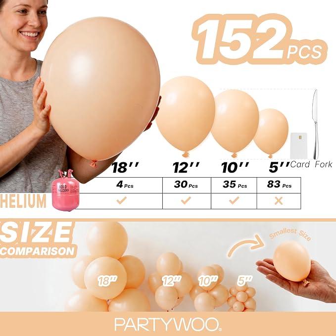 PartyWoo Nude Balloons 152pcs Apricot Boho Fall Color 18 12 10 5 Inch | 18 12 - Image 6