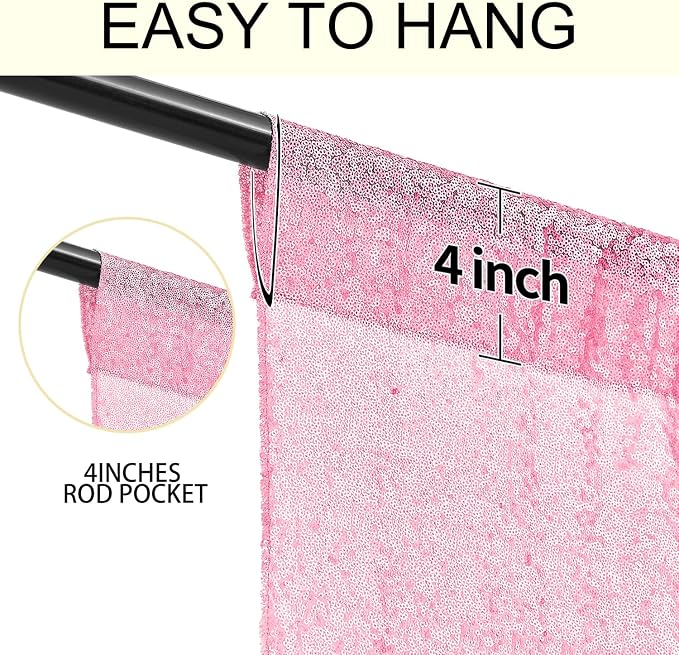 2×8FT-6PCS Pink Sequin Backdrop Curtains Panels, Photography Backdrop Glitter - Image 5