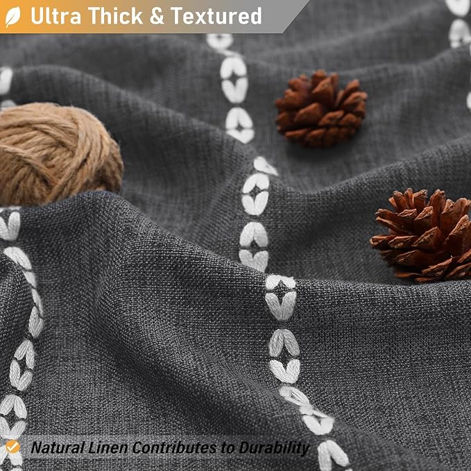 54x78 Boho Farmhouse Linen Heavy Duty Shower Curtain, Charcoal Grey | Narrow - Image 2