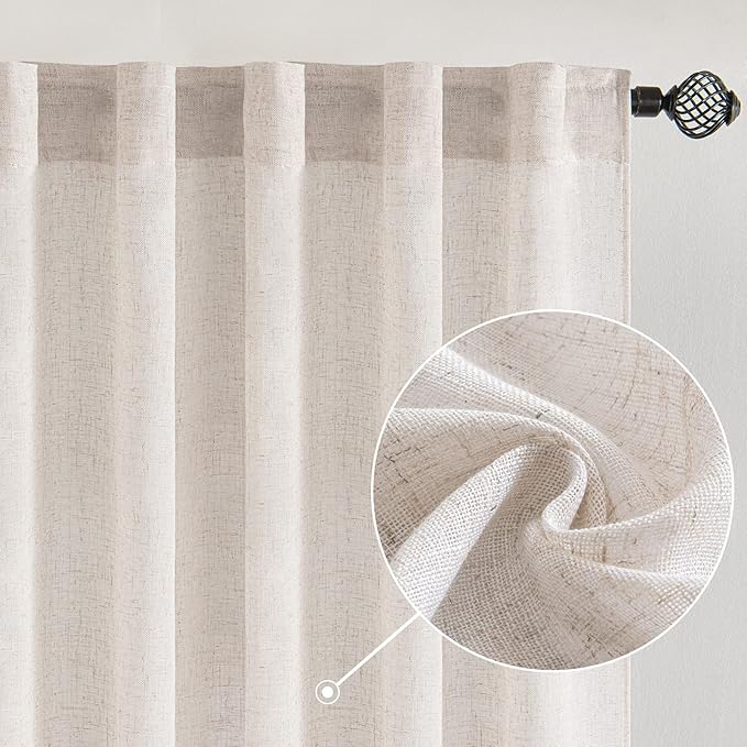 MIULEE White Linen Curtains 37x84 Inch Long by MIULEE