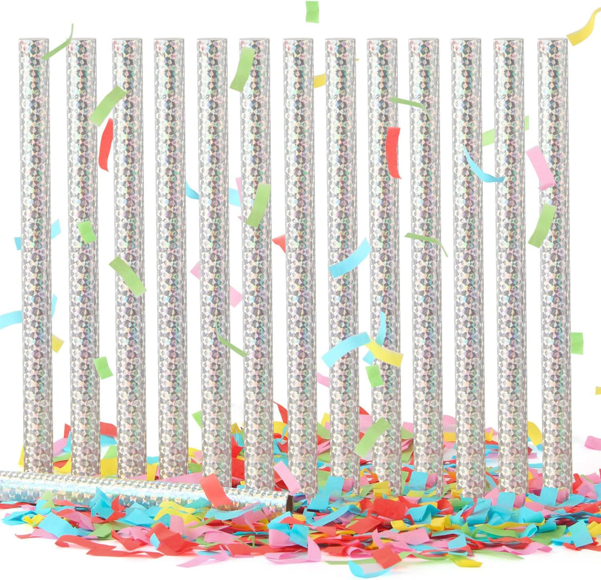 BATTIFE 14Pack Confetti Wands, Colorful Confetti Shoot Poppers, Tissue Paper Flick Flutter Sticks for Wedding Celebrations, Birthday, Multi-Color, 14 inch