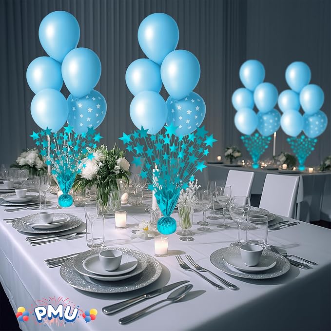 PMU 6 Pack Bursting Star Metallic Foil Spray Centerpiece-Baby Blue Prismatic - Image 2