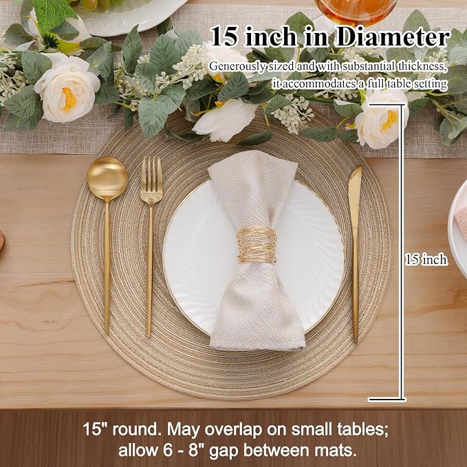 SHACOS 15 inch Beige Round Placemats Set of 12 - Image 3