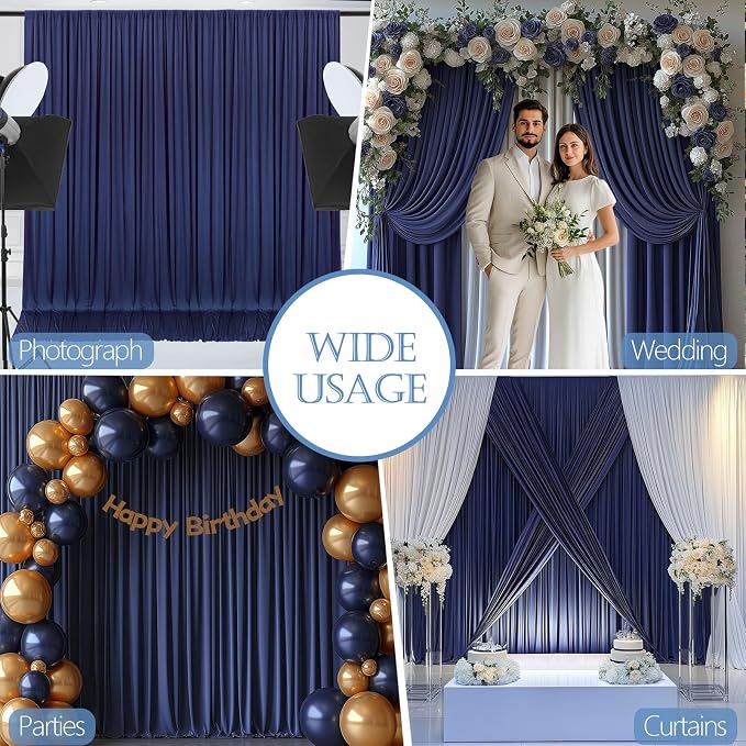 ESGOTBME 20x10ft Wrinkle Free Navy Blue Backdrop Curtain - Image 3