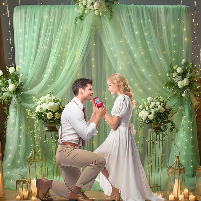20x10ft Olive Green Tulle Backdrop Curtain - Image 5