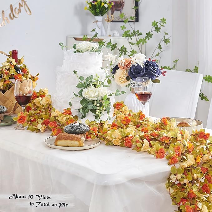 Artificial Flower Garland 8pcs 8.2ft Rose Vine Decor, Fall Champagne Flower | - Image 2