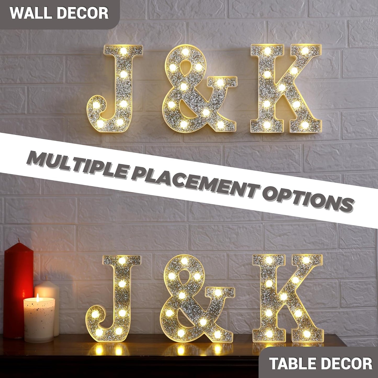 Marquee Light Up Letters, Glitter Silver LED Letter Lights Battery Powered Alphabet Letter Sign for Night Light Wedding Birthday Party Cafe Bar Decoration Girls Room Decor - Number 3
