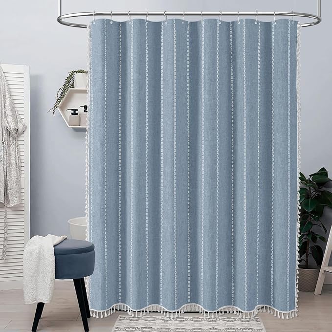 48 x 72 Boho Farmhouse Linen Heavy Duty Cloth Shower Curtain Set, 330GSM Linen - Image 6