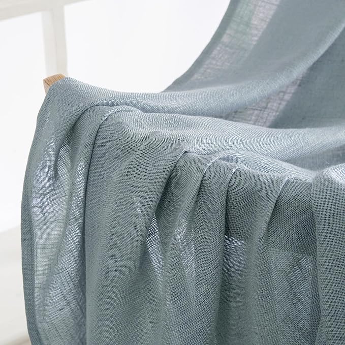 MIULEE Dusty Blue Linen Curtains 52x63 Inch 2 Panel - Image 6