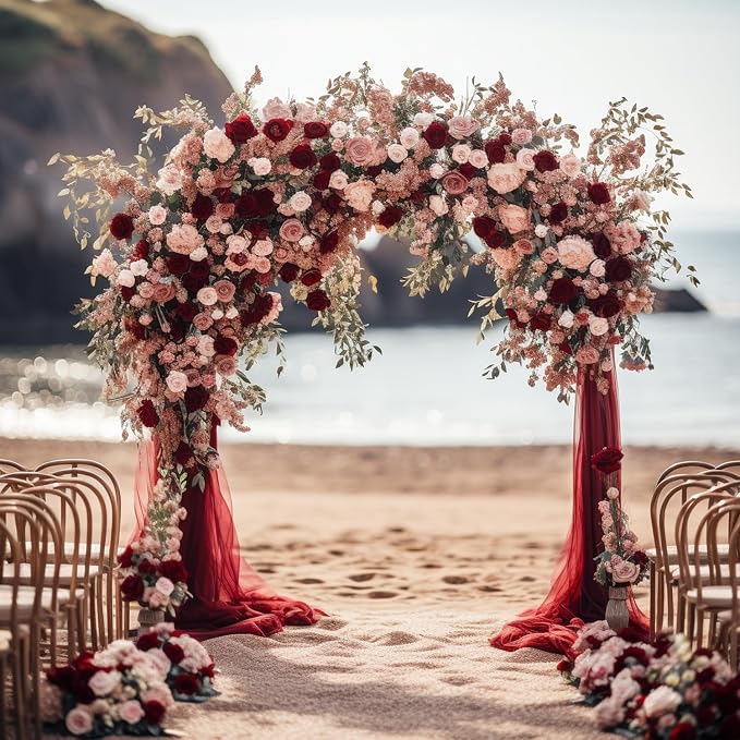 Wedding Arch Draping Fabric Backdrop Drapes 4 Panels, Burgundy | 28.7"x20FT - Image 7