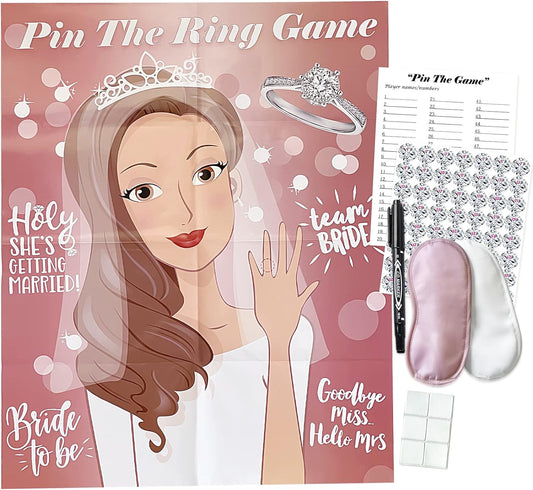 Bridal Shower Games, Pin The Ring On The Bride, Bridal Shower Engagement Wedding Shower Bachelorette Party Games 50 Guests