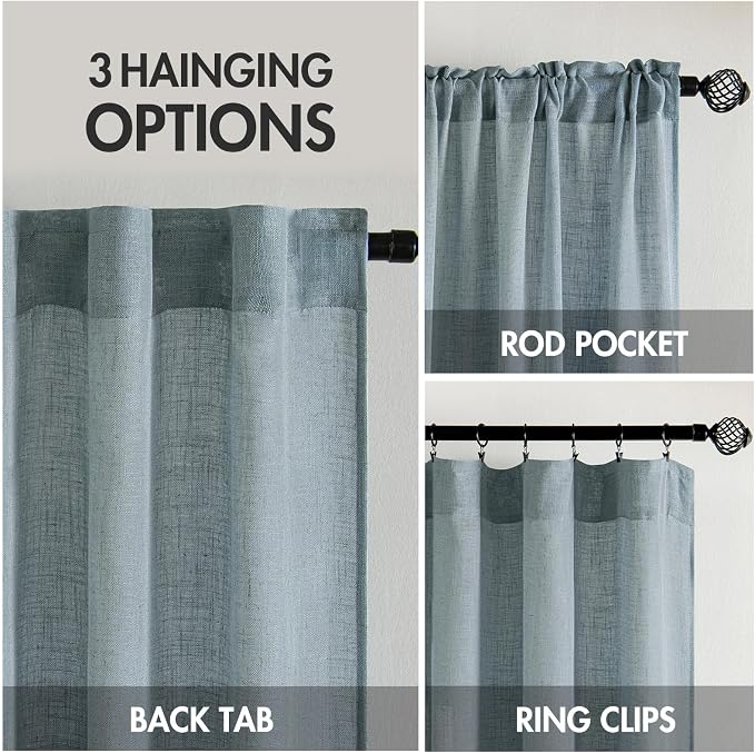 MIULEE Dusty Blue Linen Curtains 52x54 Inch 2 Panel - Image 3