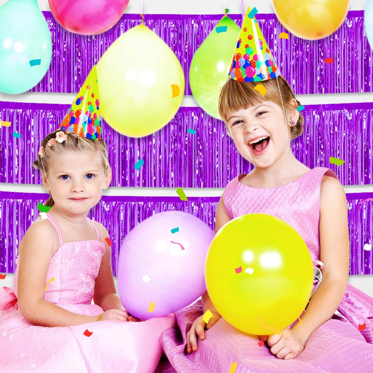 4 Pack 10 Feet Purple Foil Fringe Garland Metallic Tinsel Streamers Banner Wall Hanging Curtain Backdrop for Parade Floats, Wedding, Graduate, Mother's Day, Birthday Party Decoration