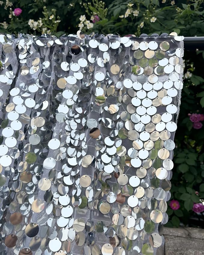9FTx10FT Silver Sequin Backdrop 1 Panel, 18MM Large Payette Sequins Backdrop - Image 7