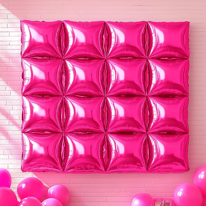 NISOCY 25PCS Hot Pink Square Foil Balloons Wall Backdrop | Double Sided Balloon - Image 7