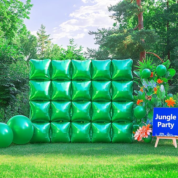 NISOCY 48PCS Metallic Green Square Foil Balloons Wall Backdrop | Double Sided - Image 5