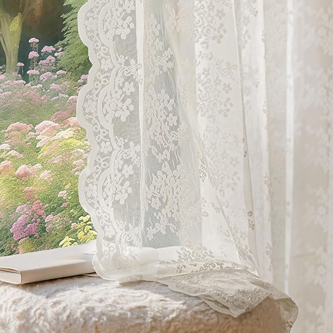 Anmao Vintage Lace Curtains 96 Inches Long 2 Panels Set, Romantic Elegant Light by Anmao