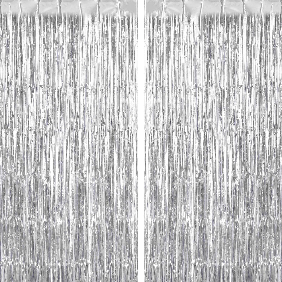 2 Pack Silver Fringe Curtains Foil Shiny Fringe Backdrop Tinsel Door Streamers Foil Curtains for Birthday Wedding Engagement Bridal Shower Celebration Party Decorations Large
